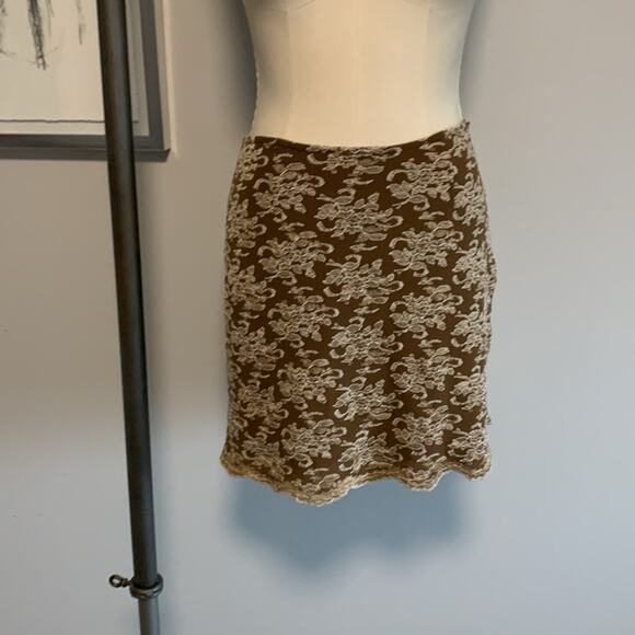 Vintage Deadstock Express Tricot Lace Skirt Brown Mini Short Women’s Medium NEW - Picture 2 of 8